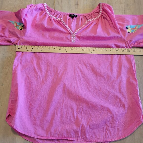 Talbots Womens Voile Balloon Sleeve Popover Top Size M Pink Parrot Beachy - Picture 5 of 9